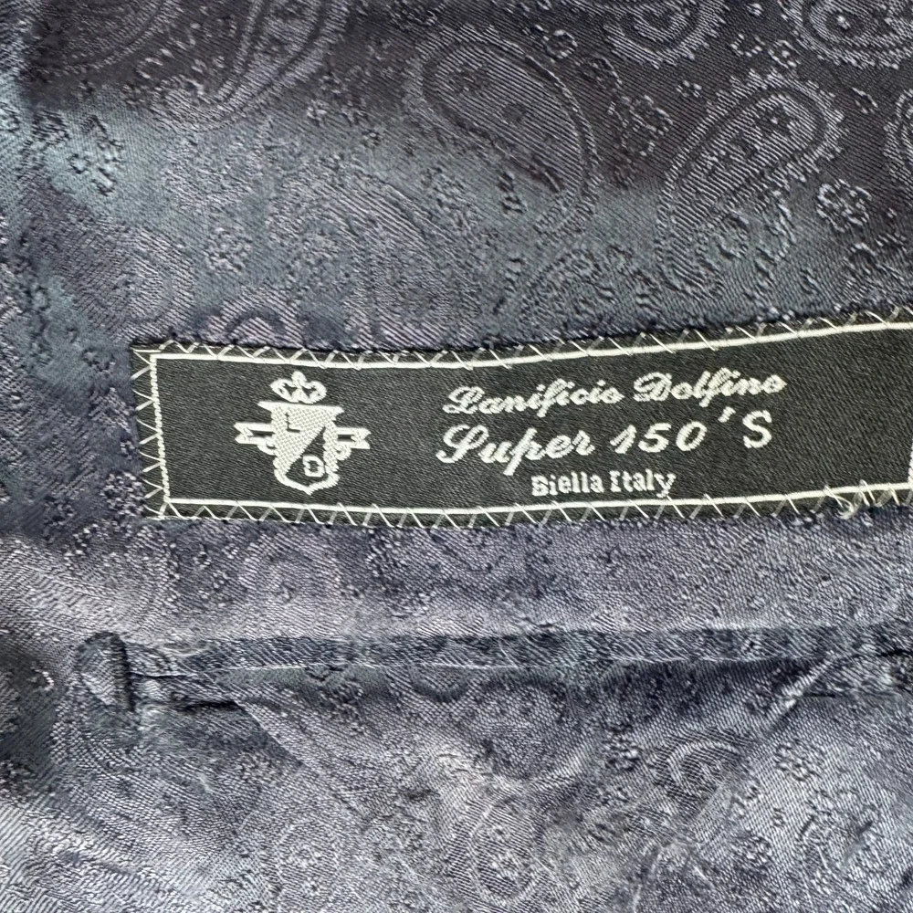 Luciano Carreli Suit Men 38R Navy Blue Super 150s Wool Double Breasted Pleated